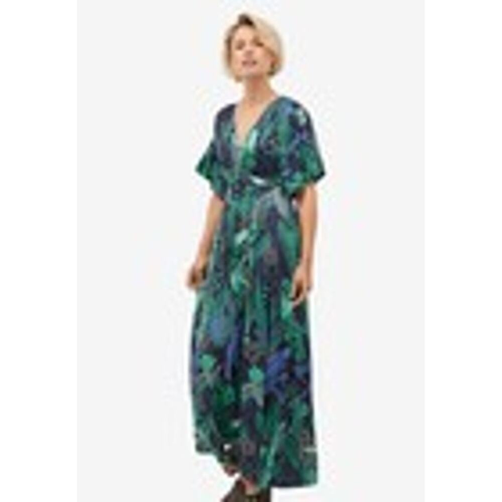 Ellos Green and Blue Tropical Maxi Dress - Size 1X - 22/24